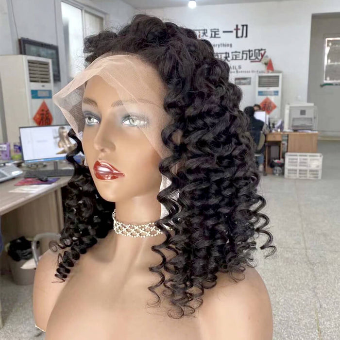 Black Kinky Curl Human Hair Lace frontal Wig 250% Density for African American-4