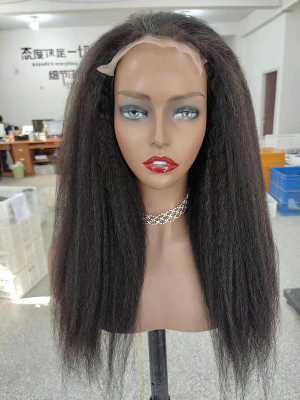 Black Kinky Straight Lace Closure Wig 4x4 Human Hair for African American-1