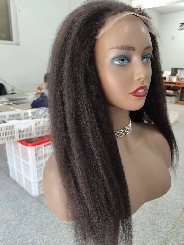Black Kinky Straight Lace Closure Wig 4x4 Human Hair for African American-2