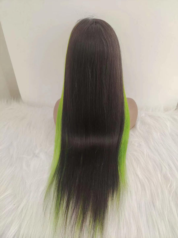 Green highlight Straight Human Hair Lace Wig Brazilian  Hair for African American-3