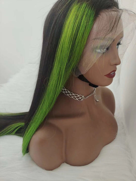 Green highlight Straight Human Hair Lace Wig Brazilian  Hair for African American-2