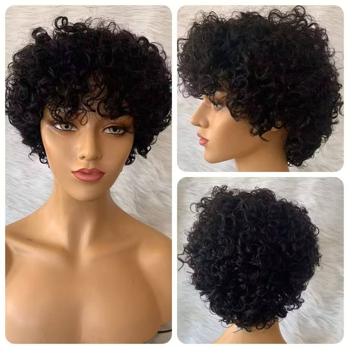 Short Curly Human Hair Lace Front Wig 13x6 for African American-1