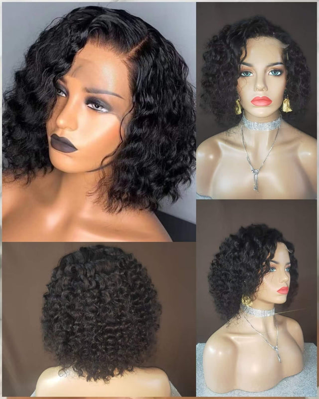 Deep Wave Bob Human Hair Lace Front Wig 13x6 for African American-4