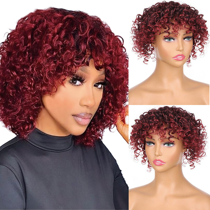 Short Kinky Curly Hair Toppers with Bangs Synthetic Wiglets Hair Pieces Clip in Afro Curly Bangs for Black Women with Thinning Hair Instant Volume and Style - #1BBURG