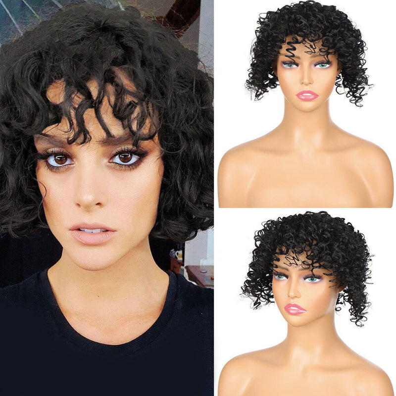 Short Kinky Curly Hair Toppers with Bangs Synthetic Wiglets Hair Pieces Clip in Afro Curly Bangs for Black Women with Thinning Hair Instant Volume and Style - #1B