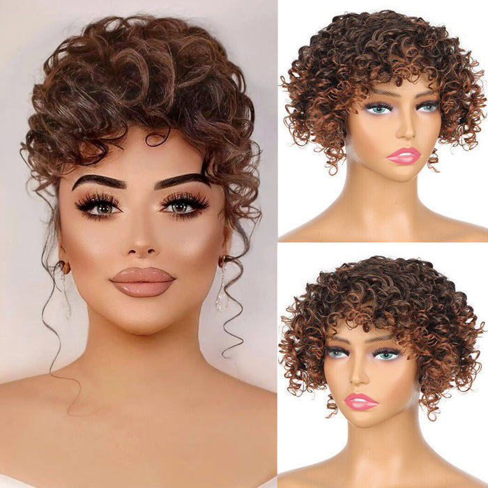 Short Kinky Curly Hair Toppers with Bangs Synthetic Wiglets Hair Pieces Clip in Afro Curly Bangs for Black Women with Thinning Hair Instant Volume and Style - #1B30