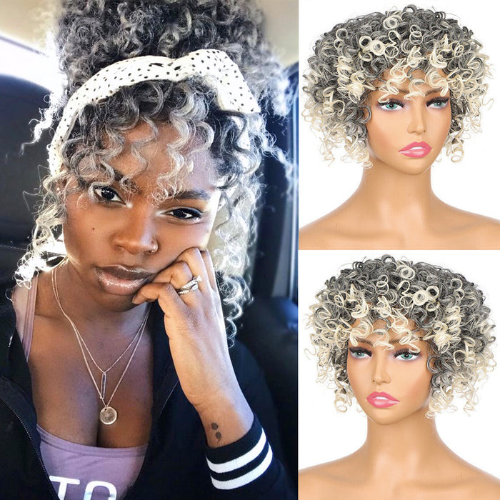 Short Kinky Curly Hair Toppers with Bangs Synthetic Wiglets Hair Pieces Clip in Afro Curly Bangs for Black Women with Thinning Hair Instant Volume and Style - #1B613