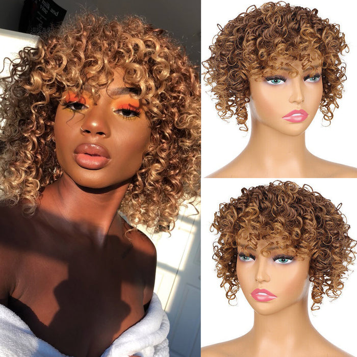 Short Kinky Curly Hair Toppers with Bangs Synthetic Wiglets Hair Pieces Clip in Afro Curly Bangs for Black Women with Thinning Hair Instant Volume and Style - #27-33