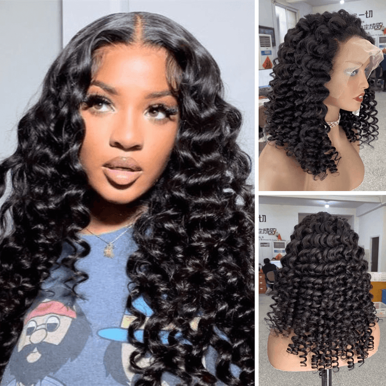 Black Kinky Curl Human Hair Lace frontal Wig 250% Density for African American