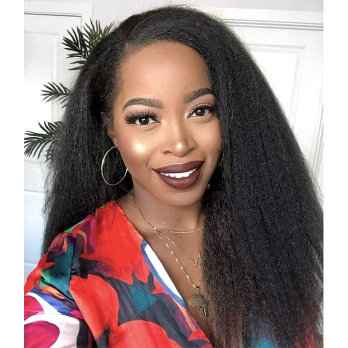 Black Kinky Straight Lace Closure Wig 4x4 Human Hair for African American-model