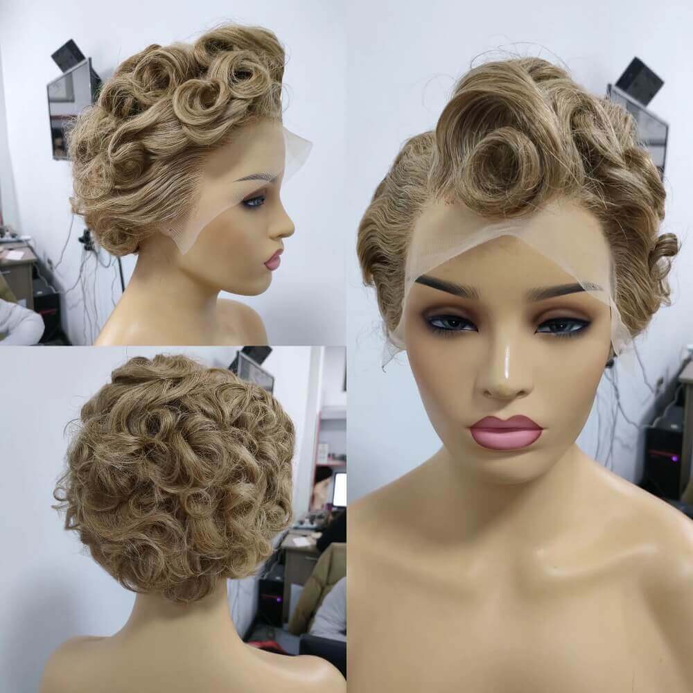 Light Brown Pixie Cut Wig Human Hair Lace Frontal Wig for Black Women