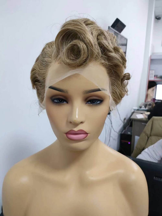 Light Brown Pixie Cut Wig Human Hair Lace Wig for Black Women