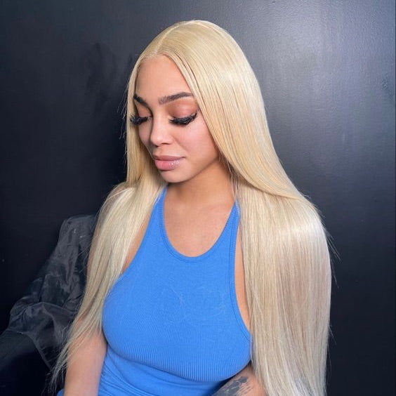 Long Blonde Human Hair Lace Front Straight Wig for African American