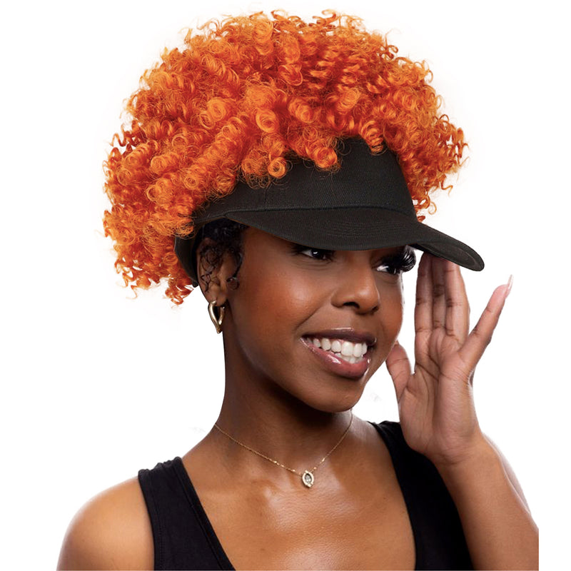 Black Baseball Cap with Short Afro Kinky Hair Attached-18C#