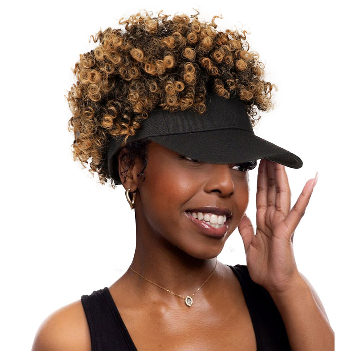 Black Baseball Cap with Short Afro Kinky Hair Attached-1B27