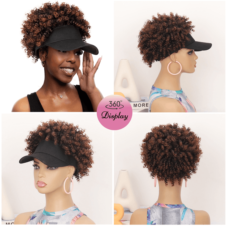 Black Baseball Cap with Short Afro Kinky Hair Attached-suitable any occasion