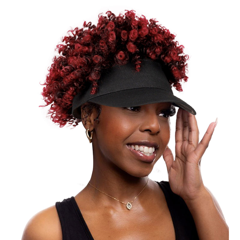 Black Baseball Cap with Short Afro Kinky Hair Attached-1BTBUG