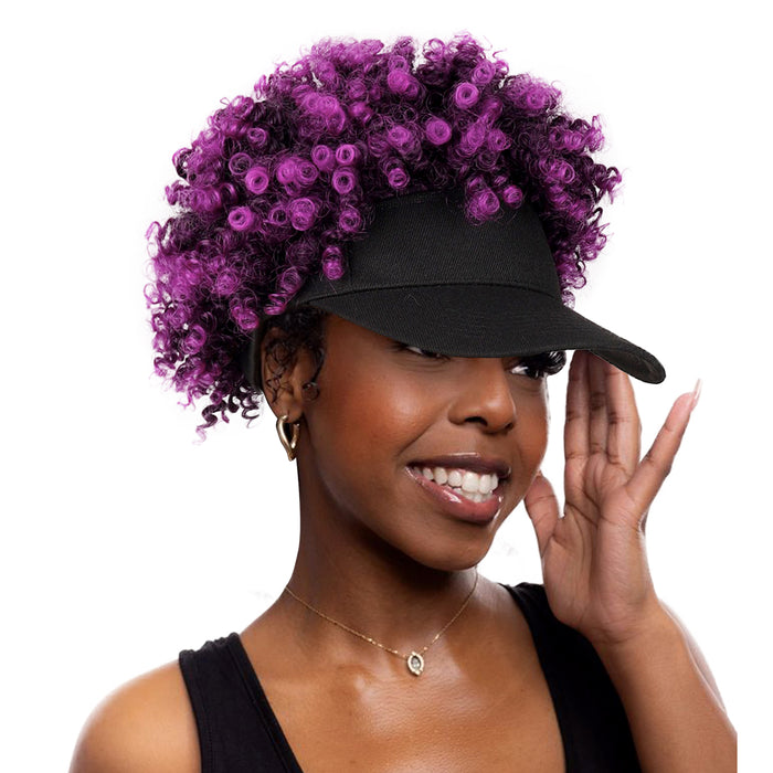 Black Baseball Cap with Short Afro Kinky Hair Attached-1BTPURPLE