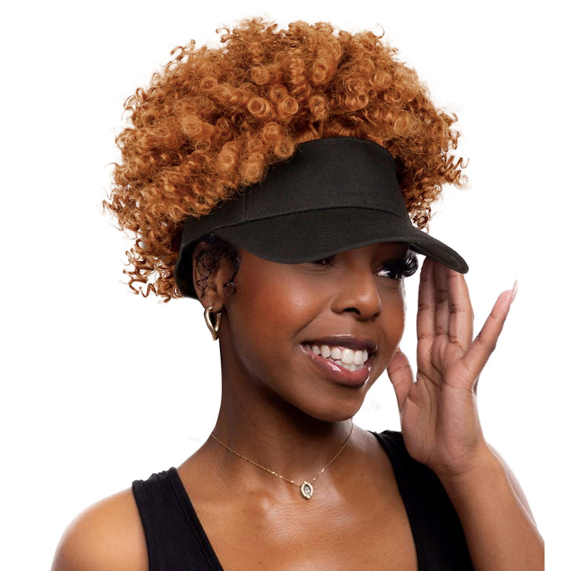 Black Baseball Cap with Short Afro Kinky Hair Attached-30#