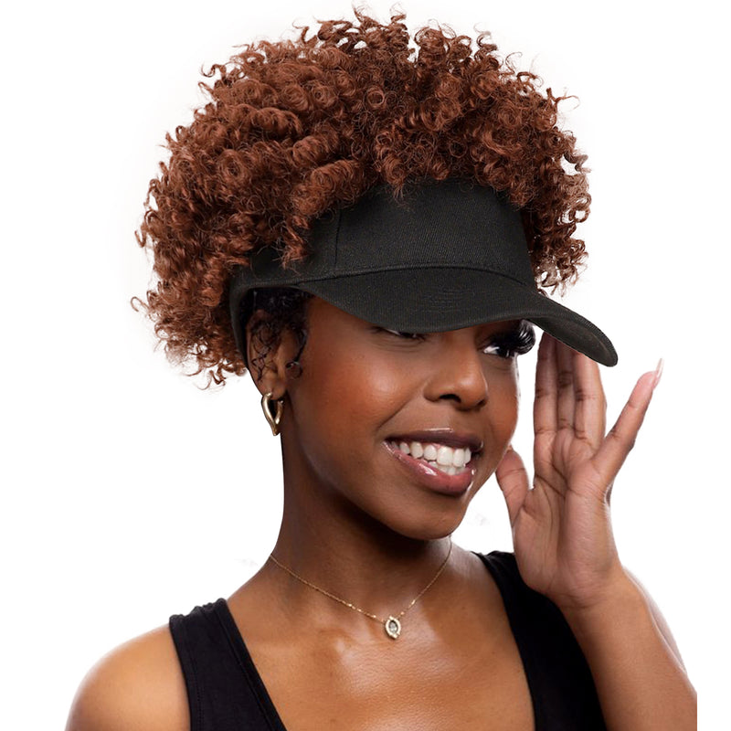 Black Baseball Cap with Short Afro Kinky Hair Attached-33#