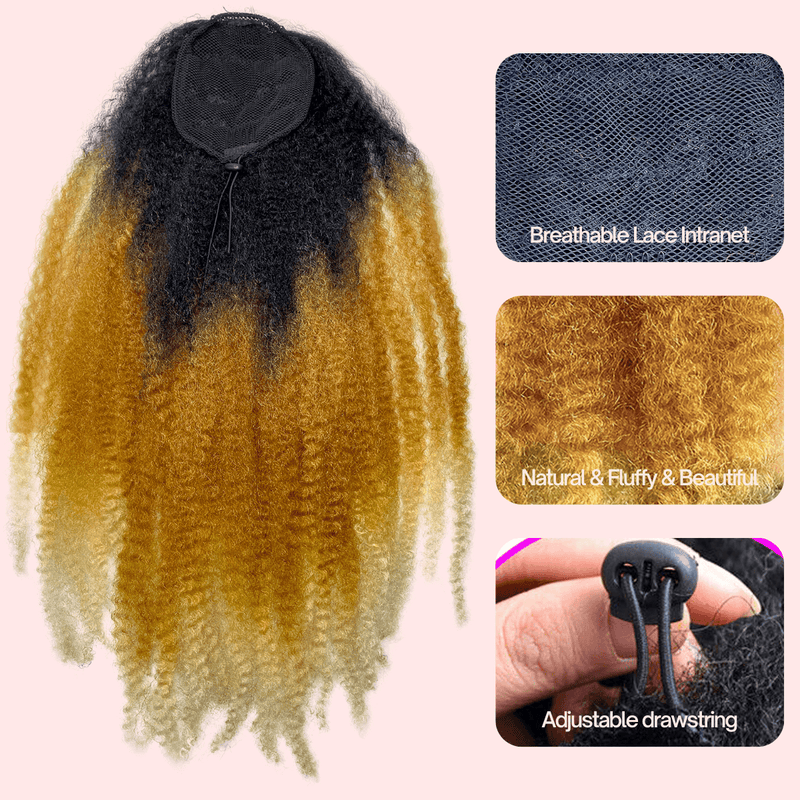 VAVANGA Marley Hair Drawstring Ponytail 24inch Synthetic Braiding Hair Afro Kinky Ponytail Black Brown Blonde Color Pony Tails Hairpiece for Black Women