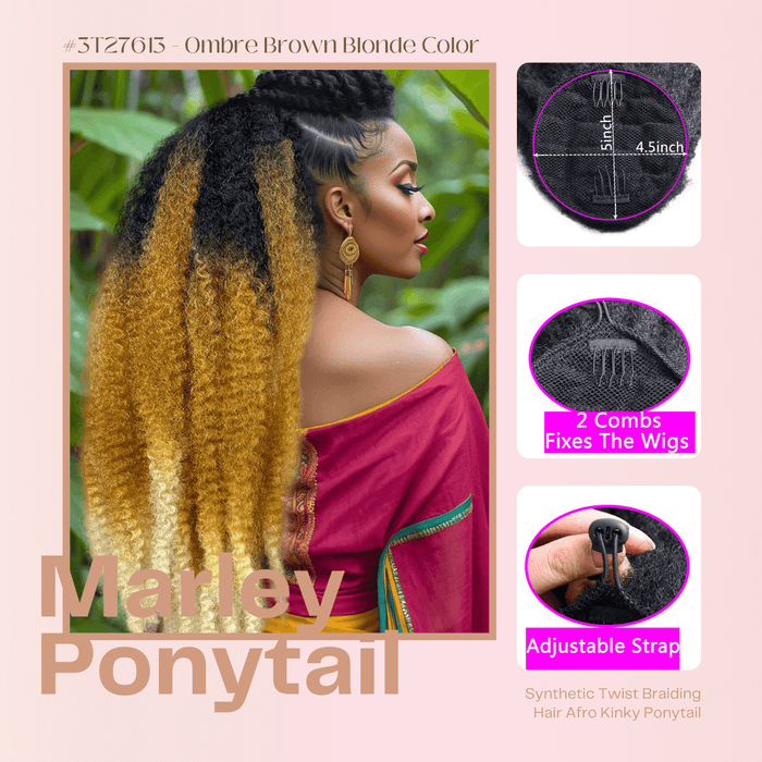 VAVANGA Marley Hair Drawstring Ponytail 24inch Synthetic Braiding Hair Afro Kinky Ponytail Black Brown Blonde Color Pony Tails Hairpiece for Black Women