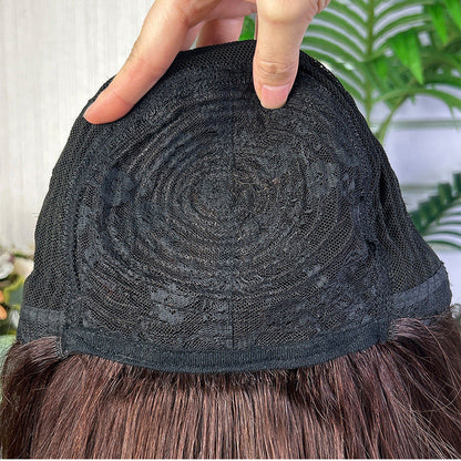 Human Hair Bob Wig with Bangs Honey Blonde Machine Made Wig 100% Human Hair