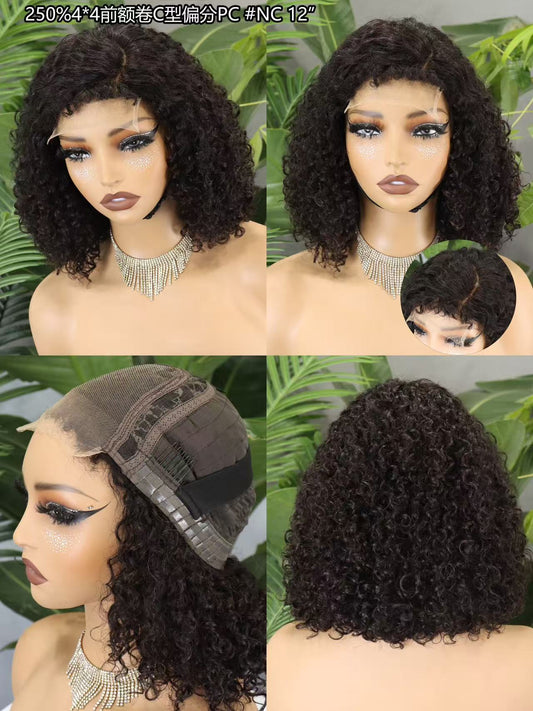4x4 Glueless Lace Wig Human Hair Pixie Curly 250% Density C-part  for Black Women