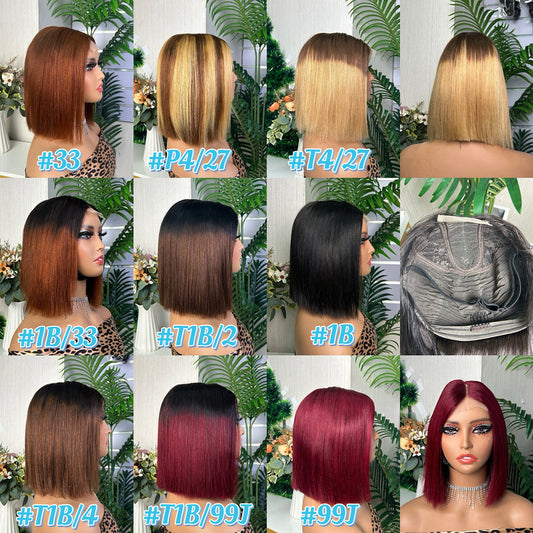 2x6 Kim Bob Wig Glueless 10inch Bone Straight Middle Part Human Hair for African American