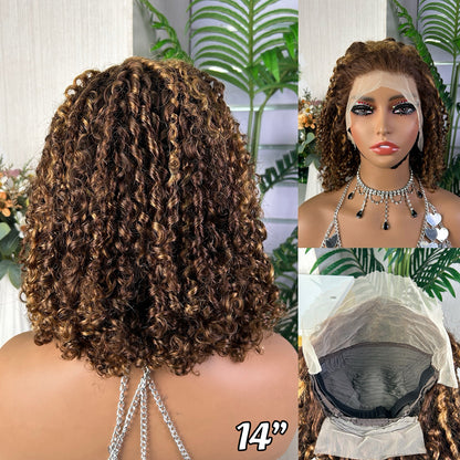 Short pissy Curly Bob Wig Human Hair 13x4 Lace Double Draw for Black Women
