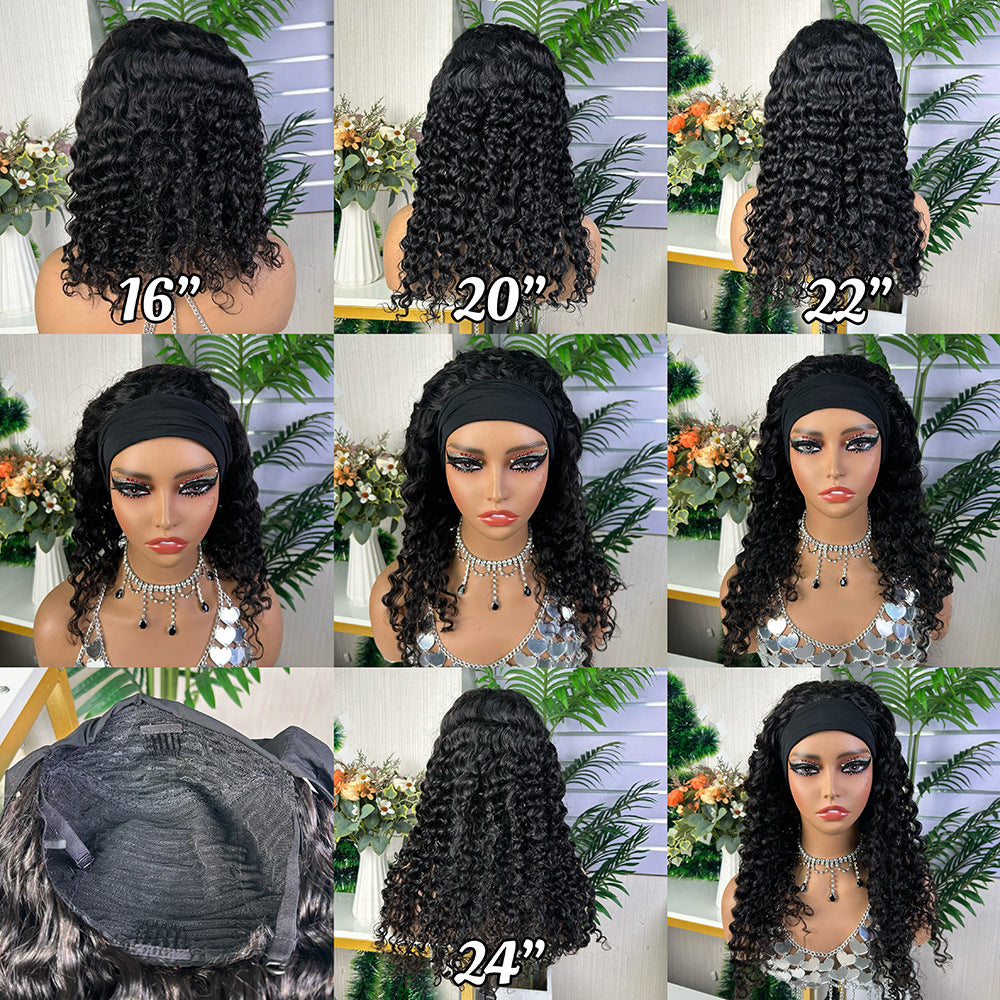 Headband Wig Human Hair Deep Wave Glueless 150% Density for Black Women
