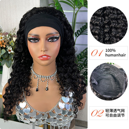Headband Wig Human Hair Deep Wave Glueless 150% Density for Black Women