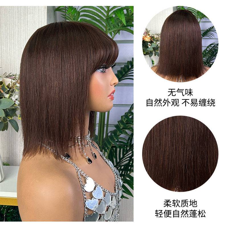 Human Hair Bob Wig with Bangs Honey Blonde Machine Made Wig 100% Human Hair