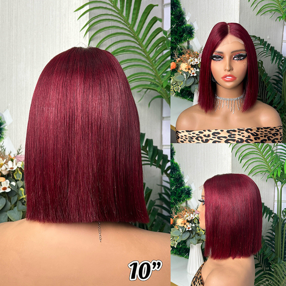 2x6 Kim Bob Wig Glueless 10inch Bone Straight Middle Part Human Hair for African American