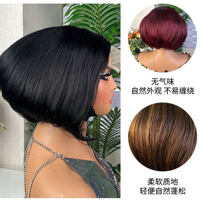 5x5 Pixie Bob Wig Human Hair 100% Glueless Lace Wig Ombre Color