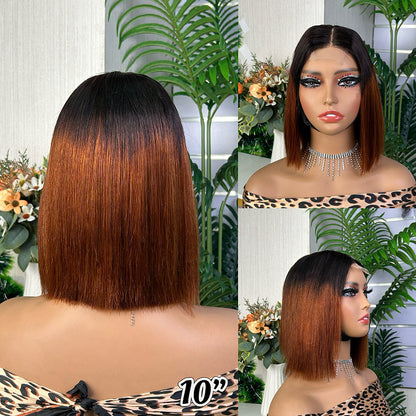 2x6 Kim Bob Wig Glueless 10inch Bone Straight Middle Part Human Hair for African American