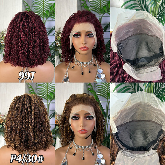 Short pissy Curly Bob Wig Human Hair 13x4 Lace Double Draw for Black Women