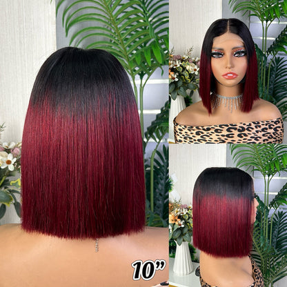 2x6 Kim Bob Wig Glueless 10inch Bone Straight Middle Part Human Hair for African American