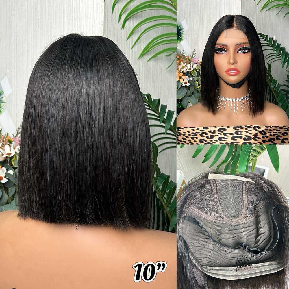 2x6 Kim Bob Wig Glueless 10inch Bone Straight Middle Part Human Hair for African American