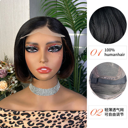 5x5 Pixie Bob Wig Human Hair 100% Glueless Lace Wig Ombre Color