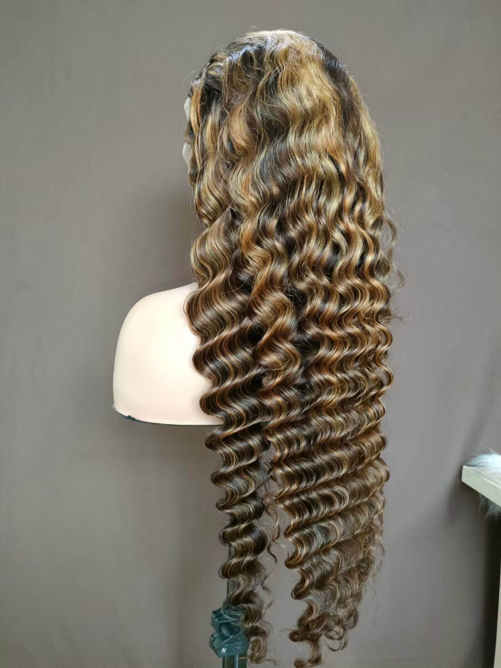 P4/27 Highlight Human Hair Deep Wave Wig Lace Frontal  for African American