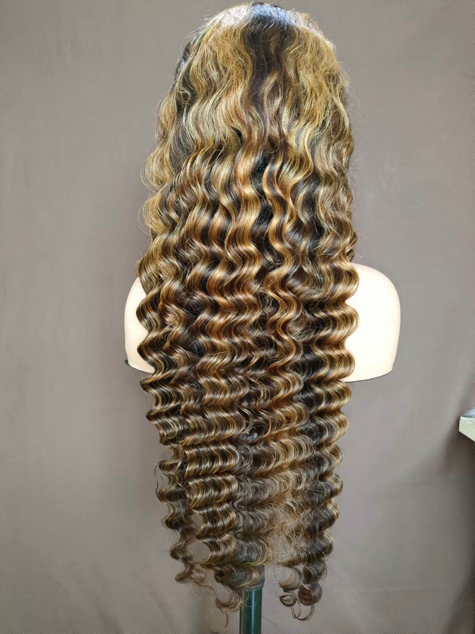P4/27 Highlight Human Hair Deep Wave Wig Lace Frontal  for African American