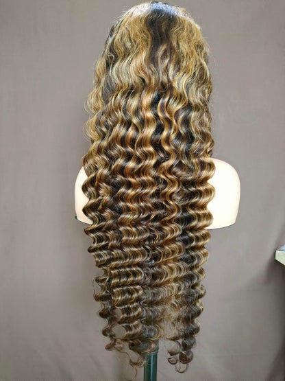 P4/27 Highlight Human Hair Deep Wave Wig Lace Frontal  for African American