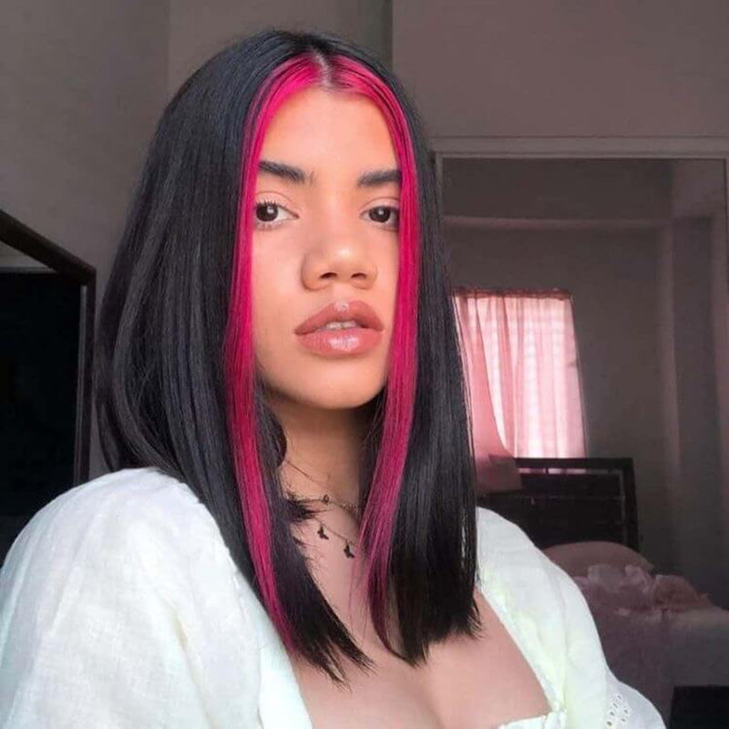 Pink Highlight BOB Lace Wig Human Hair 13x6 Lace Front Short Wig