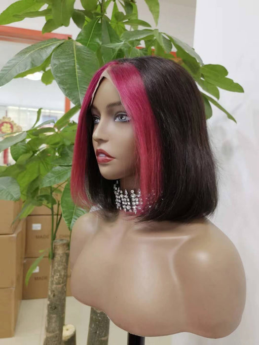 Pink Highlight BOB Lace Wig Human Hair 13x6 Lace Front Short Wig-3