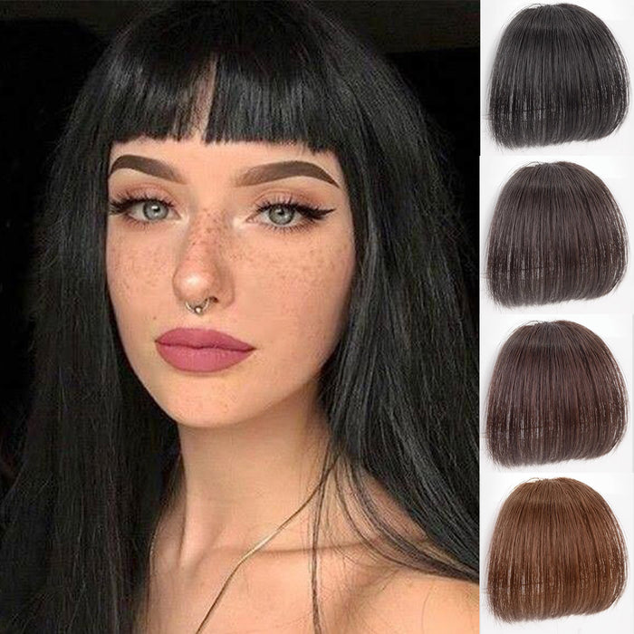 VANANGA Short Clip on Bangs, 100% Real Human Hair French Bangs Black Thick Bangs Clip in Straight Neat Bangs Fringe without Temple Hairpiece Hair Extension for Women