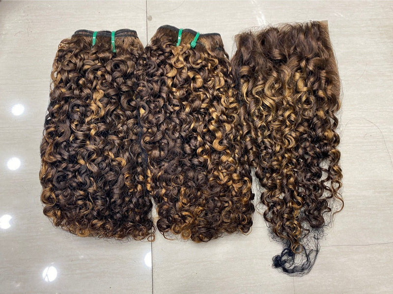 Super Double Draw Pixie Curl Piano color Virgin Human Hair Bundle for Black Women