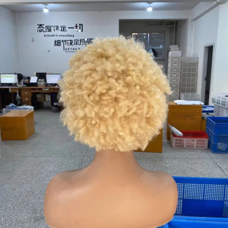 Short Human Hair Blonde Afro Wig Lace Front Brazilian Hair for Black Women