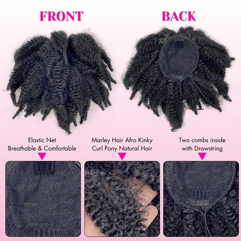 Short Marley Hair Drawstring Ponytail Black 4C Afro Puff Bun Ponytail Braiding Hair Ponytail Synthetic Afro Kinky Curl Pony Tail Hair Piece for Black Women