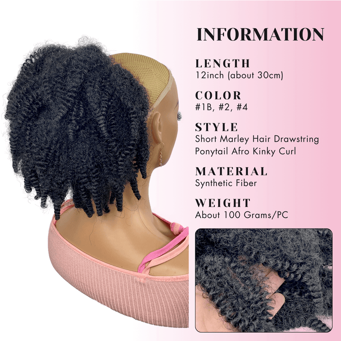 Short Marley Hair Drawstring Ponytail Black 4C Afro Puff Bun Ponytail Braiding Hair Ponytail Synthetic Afro Kinky Curl Pony Tail Hair Piece for Black Women